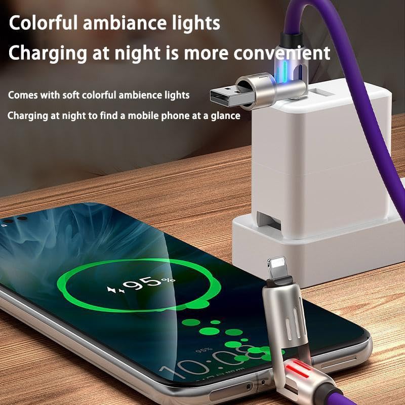 FlashCord 240W 4-In-1 Fast Charging Cable 6.6Ft – USB C to USB a Cable with LED Indicator, Triple Connector for Iphone 15/14/13, Android, Macbook – Durable Nylon Braided.
