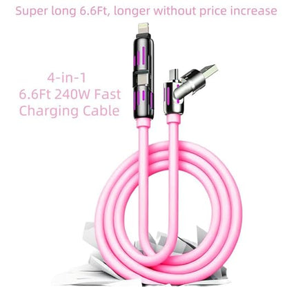 FlashCord 240W 4-In-1 Fast Charging Cable 6.6Ft – USB C to USB a Cable with LED Indicator, Triple Connector for Iphone 15/14/13, Android, Macbook – Durable Nylon Braided.